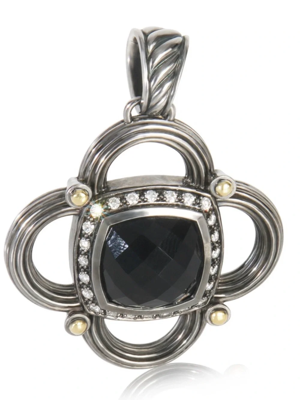 David Yurman Black Onyx and Diamond Accent Clover Pendant with Gold Details